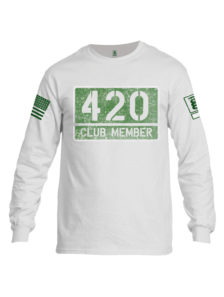 Battleraddle 420 Club Member Green Sleeve Print Mens Cotton Long Sleeve Crew Neck T Shirt