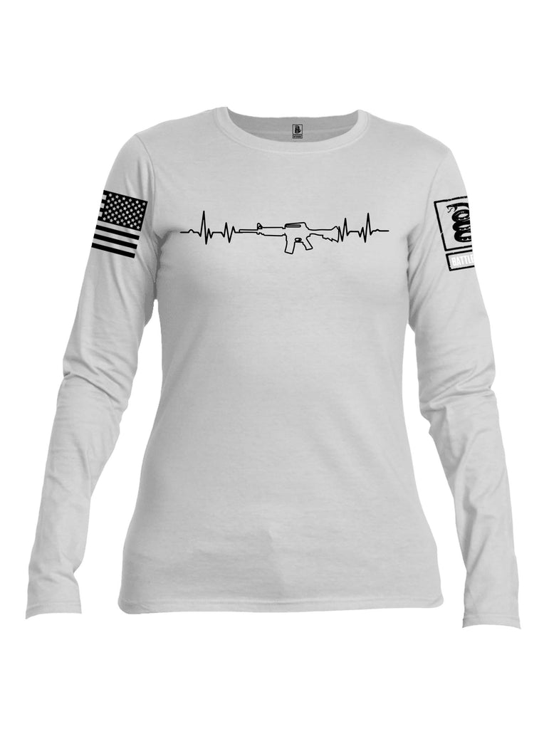 Battleraddle AR15 Heartbeat White Sleeve Print Womens Cotton Long Sleeve Crew Neck T Shirt