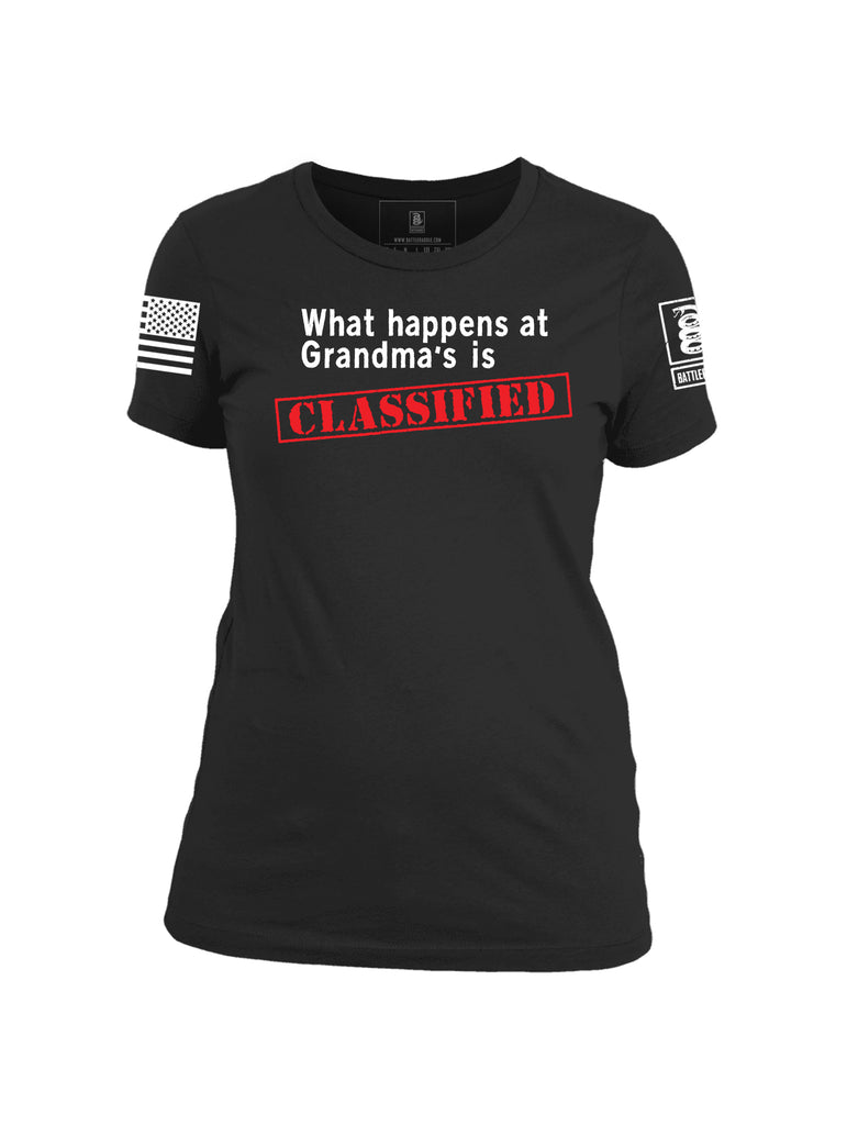 Battleraddle What Happens At Grandma's Is Classified Black Ops Edition Womens Cotton Crew Neck T Shirt