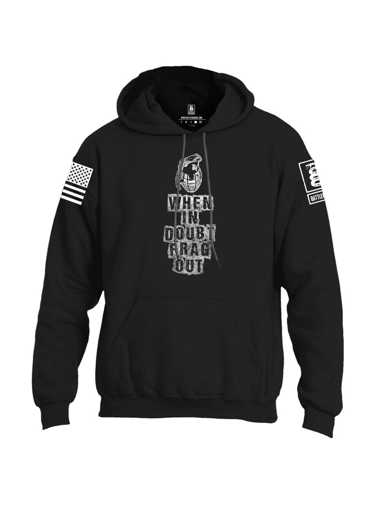 Battleraddle When In Doubt Frag Out White Sleeve Print Mens Blended Hoodie With Pockets