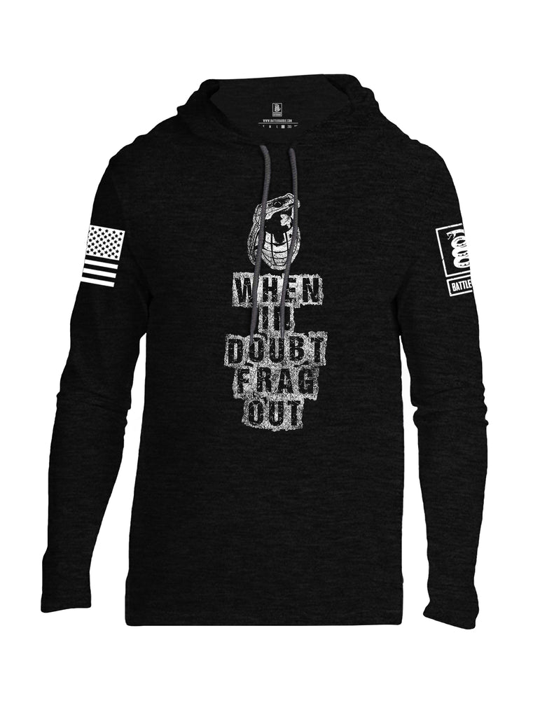 Battleraddle When In Doubt Frag Out White Sleeve Print Mens Thin Cotton Lightweight Hoodie