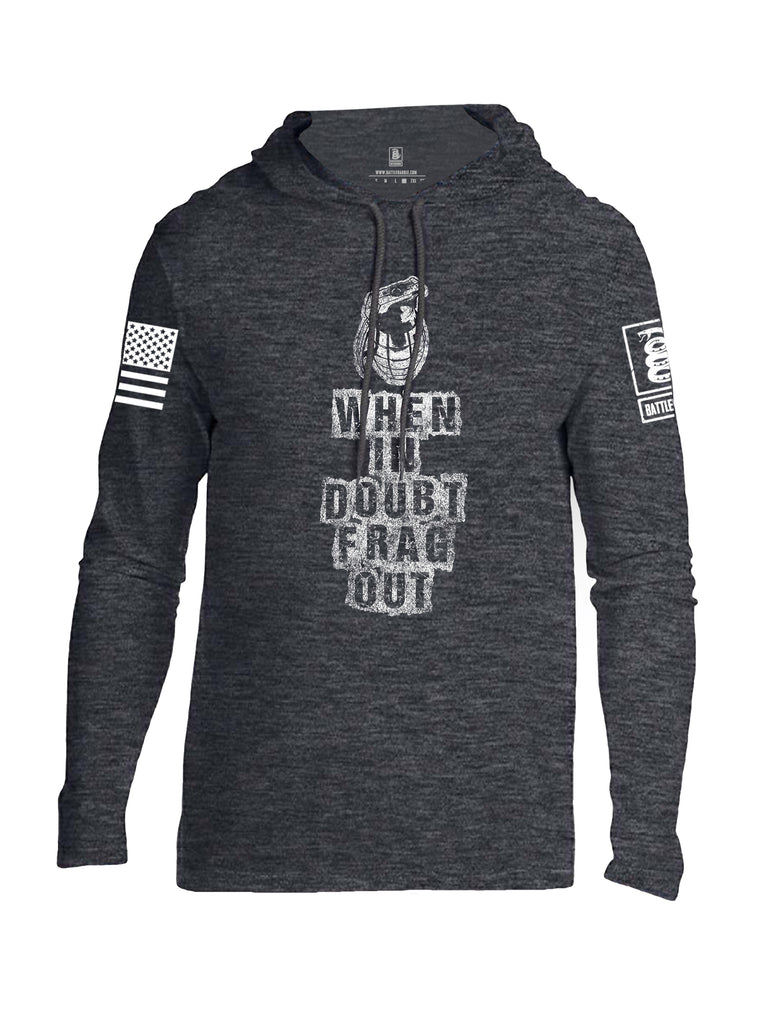 Battleraddle When In Doubt Frag Out White Sleeve Print Mens Thin Cotton Lightweight Hoodie