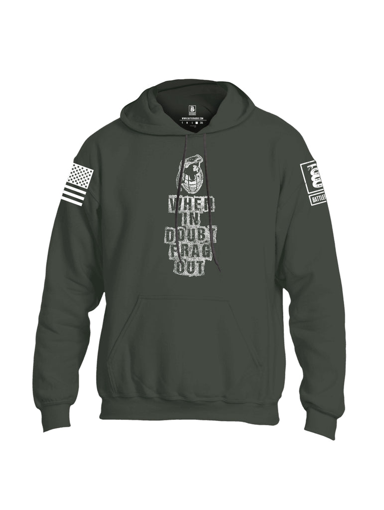 Battleraddle When In Doubt Frag Out White Sleeve Print Mens Blended Hoodie With Pockets