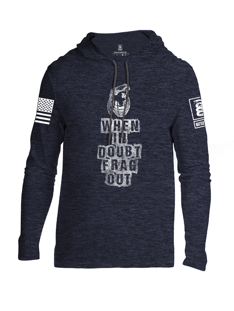 Battleraddle When In Doubt Frag Out White Sleeve Print Mens Thin Cotton Lightweight Hoodie