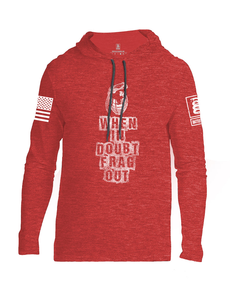 Battleraddle When In Doubt Frag Out White Sleeve Print Mens Thin Cotton Lightweight Hoodie