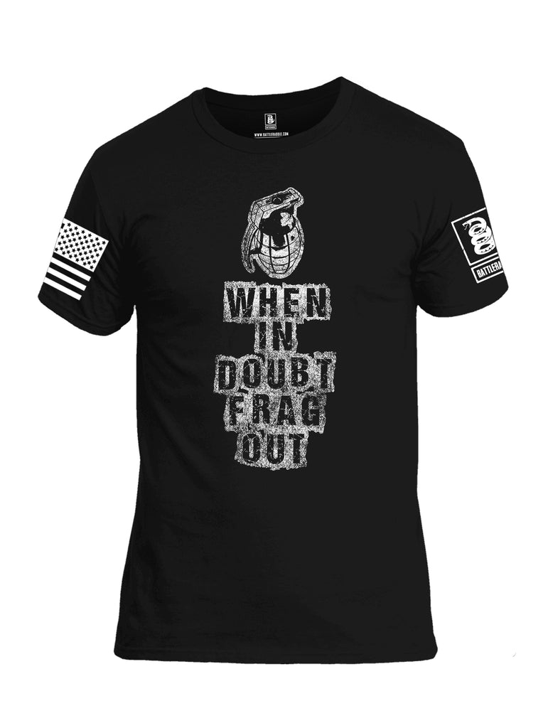 Battleraddle When In Doubt Frag Out White Sleeve Print Mens Cotton Crew Neck T Shirt