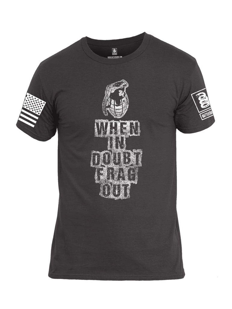Battleraddle When In Doubt Frag Out White Sleeve Print Mens Cotton Crew Neck T Shirt