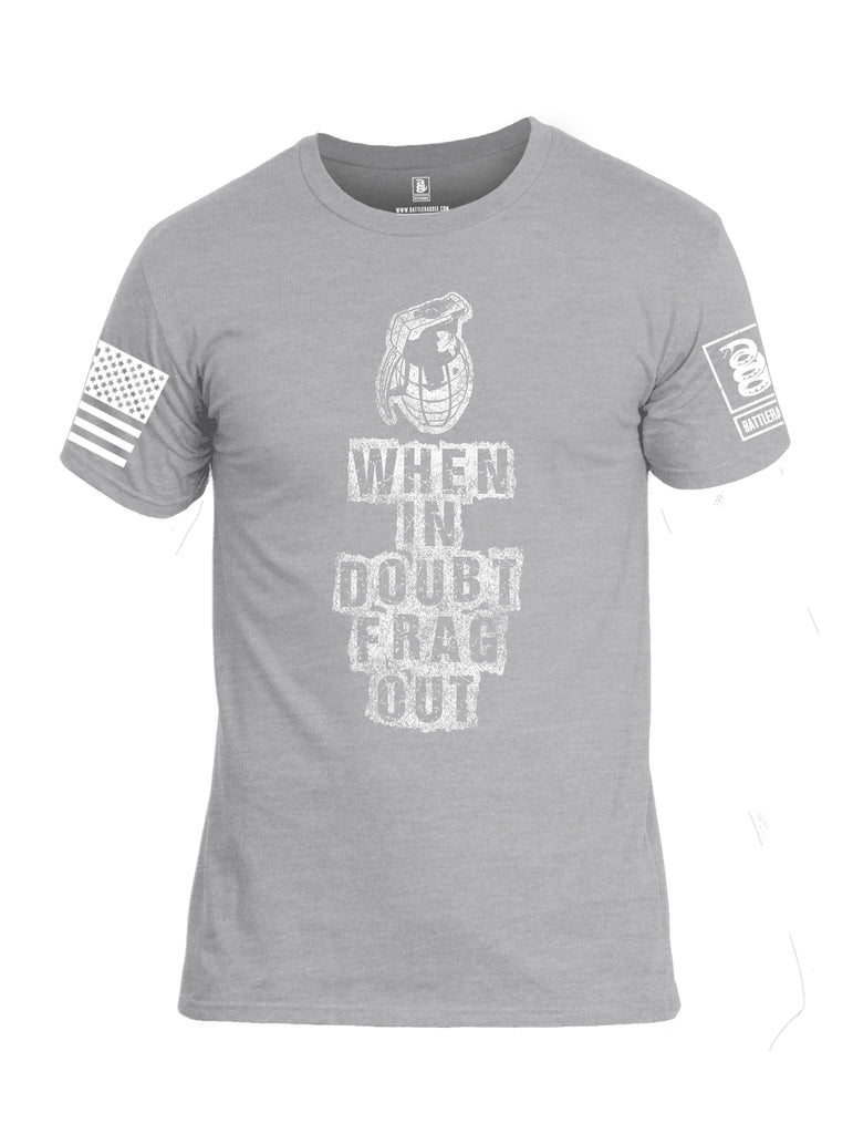 Battleraddle When In Doubt Frag Out White Sleeve Print Mens Cotton Crew Neck T Shirt