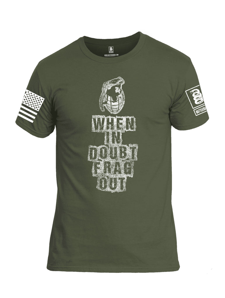 Battleraddle When In Doubt Frag Out White Sleeve Print Mens Cotton Crew Neck T Shirt