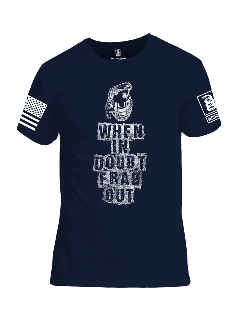 Battleraddle When In Doubt Frag Out White Sleeve Print Mens Cotton Crew Neck T Shirt