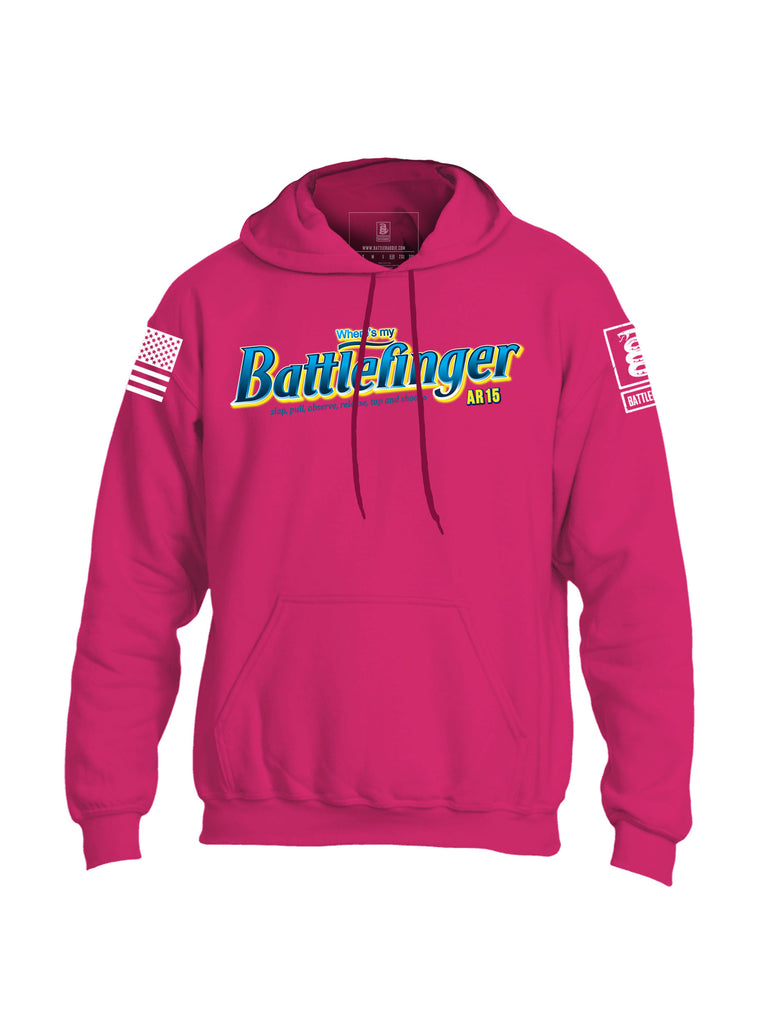 Battleraddle Where's My Battlefinger AR15 Slap Pull Observe Release Tap And Shoot Mens Blended Hoodie With Pockets