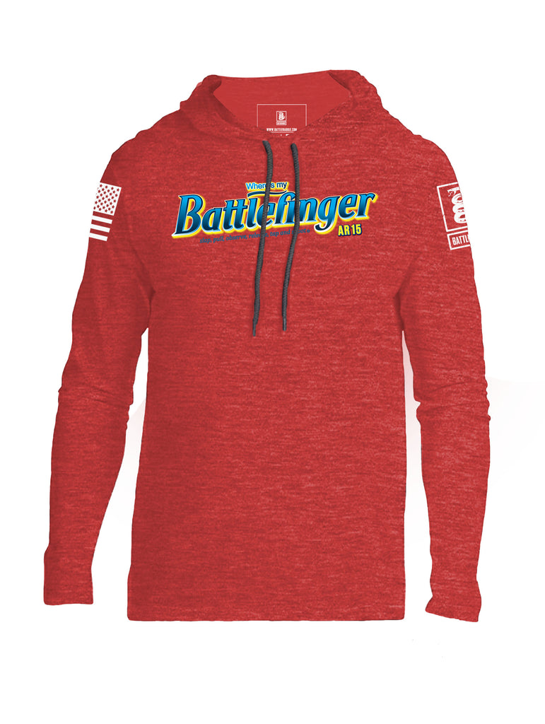 Battleraddle Where's My Battlefinger AR15 Slap Pull Observe Release Tap And Shoot Mens Thin Cotton Lightweight Hoodie