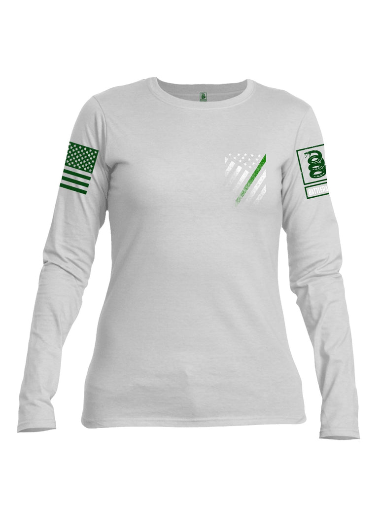 Battleraddle USA Green Thin Line Series Flag Green Sleeve Print Womens Cotton Long Sleeve Crew Neck T Shirt shirt|custom|veterans|Women-Long Sleeves Crewneck Shirt