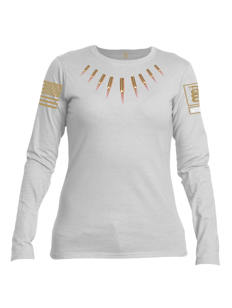 Battleraddle The Original Bullet Panther Brass Bullet Brass Sleeve Print Womens Cotton Long Sleeve Crew Neck T Shirt