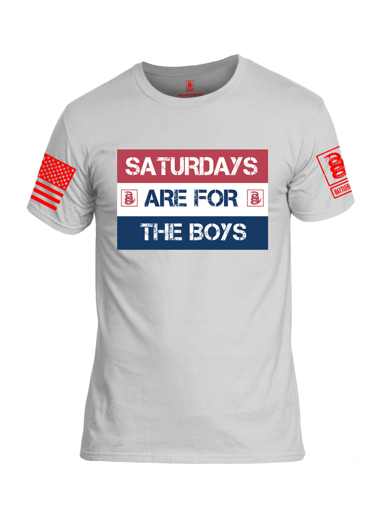 Battleraddle Saturdays Are For The Boys Red Sleeve Print Mens Cotton Crew Neck T Shirt