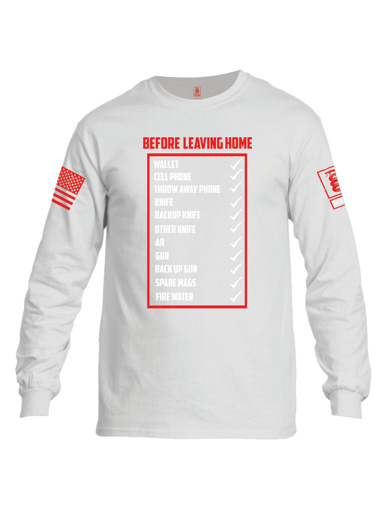 Battleraddle Before Leaving Home Red Sleeve Print Mens Cotton Long Sleeve Crew Neck T Shirt