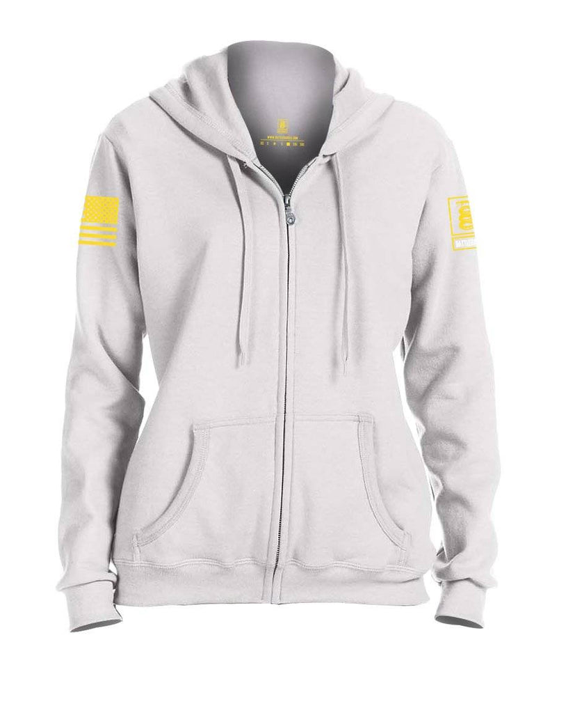 Battleraddle Logo Yellow Sleeve Print Womens Blended Zip Up Hoodie With Pockets V1 shirt|custom|veterans|Apparel-Womens Hoodie-Cotton-Pockets