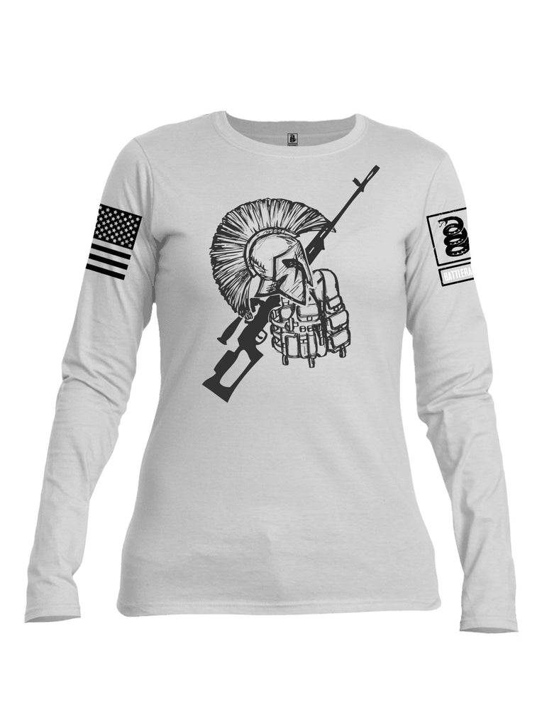 Battleraddle Vintage Spartan Black Sleeve Print Womens Cotton Long Sleeve Crew Neck T Shirt shirt|custom|veterans|Women-Long Sleeves Crewneck Shirt