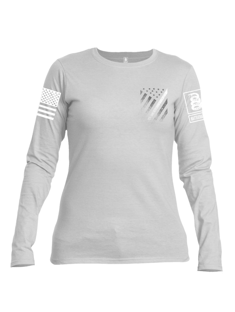 Battleraddle USA White Thin Line Series Flag White Sleeve Print Womens Cotton Long Sleeve Crew Neck T Shirt shirt|custom|veterans|Women-Long Sleeves Crewneck Shirt