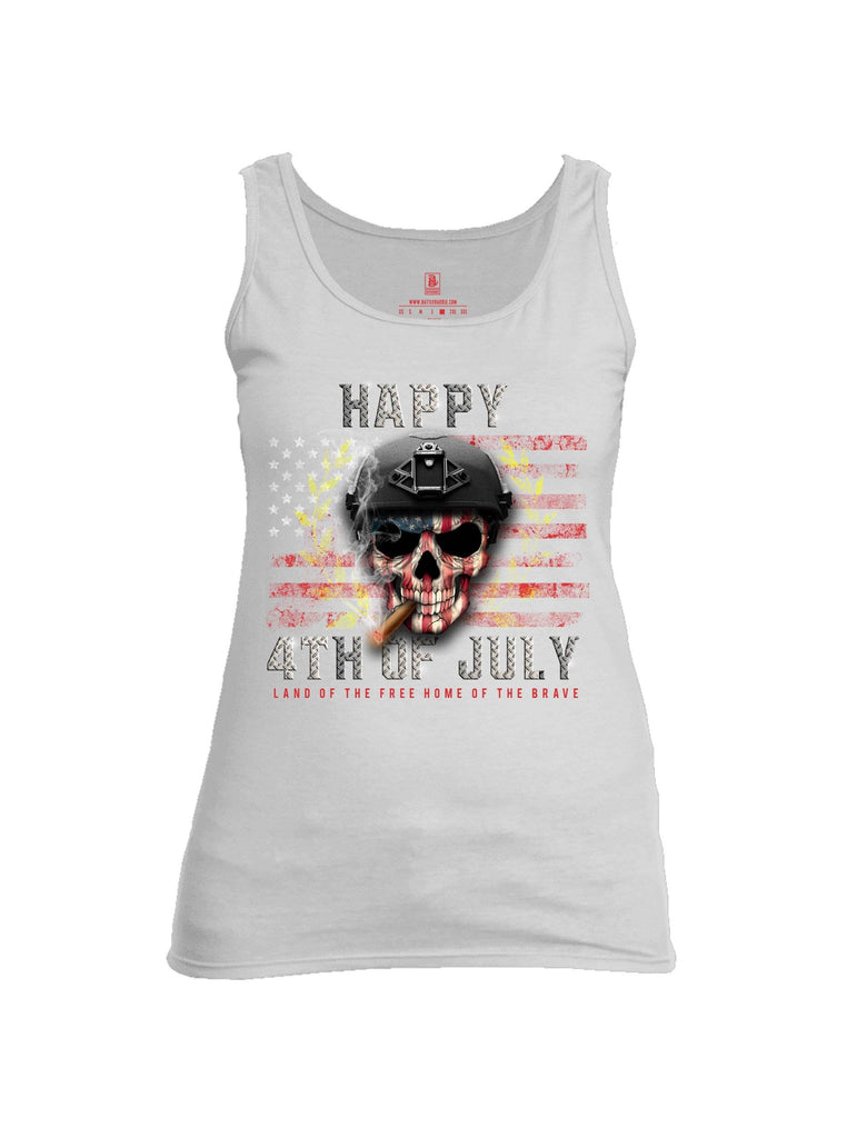 Battleraddle Happy 4th of July Land Of The Free Home Of The Brave Womens Cotton Tank Top shirt|custom|veterans|Apparel-Womens Tank Tops-Cotton