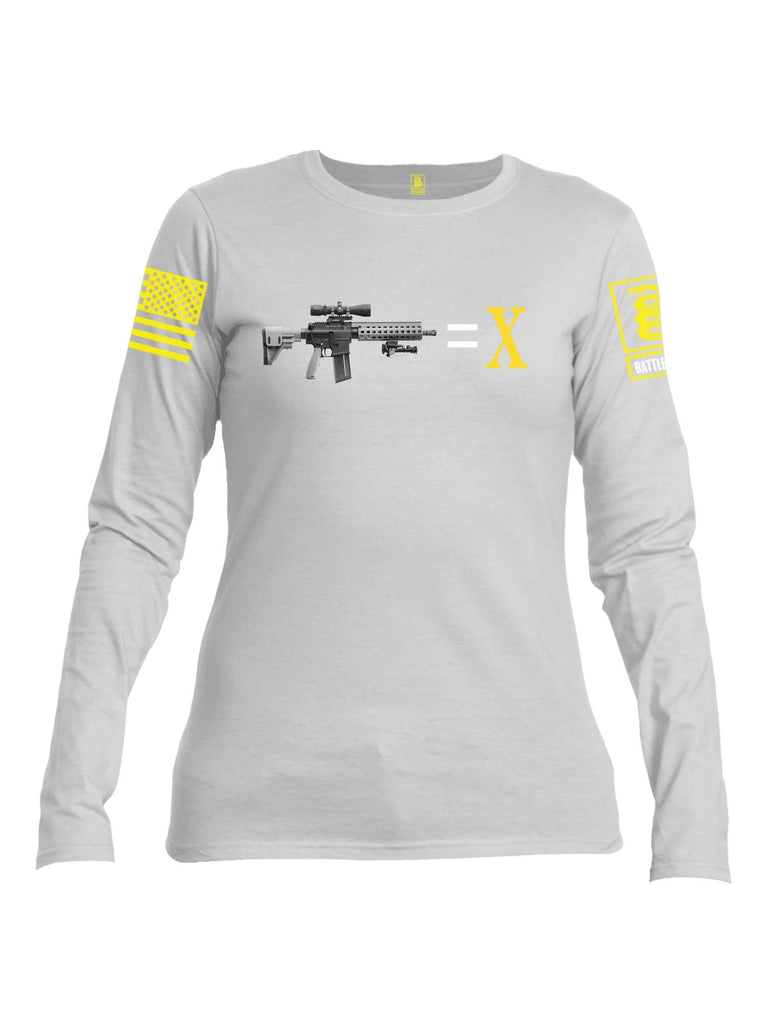 Battleraddle AR15=X Yellow Sleeve Print Womens Cotton Long Sleeve Crew Neck T Shirt shirt|custom|veterans|Women-Long Sleeves Crewneck Shirt