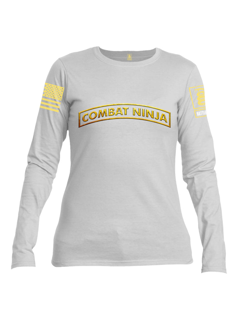 Battleraddle Combat Ninja Yellow Sleeve Print Womens Cotton Long Sleeve Crew Neck T Shirt