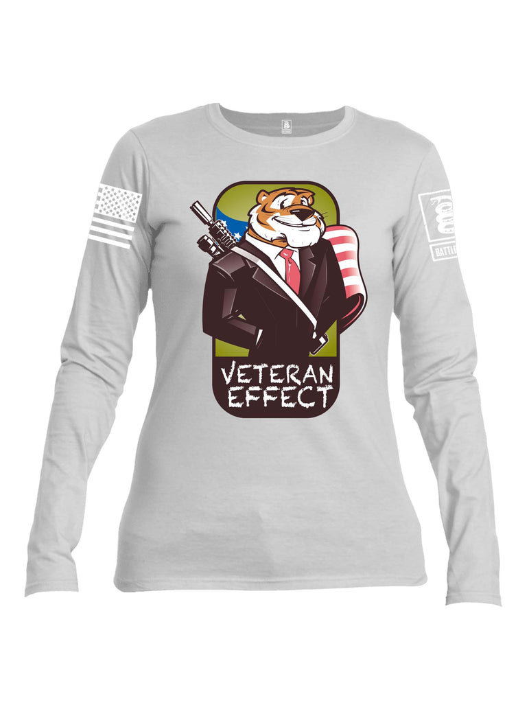 Battleraddle Veteran Effect Suit Gun Slinger White Sleeve Print Womens Cotton Long Sleeve Crew Neck T Shirt