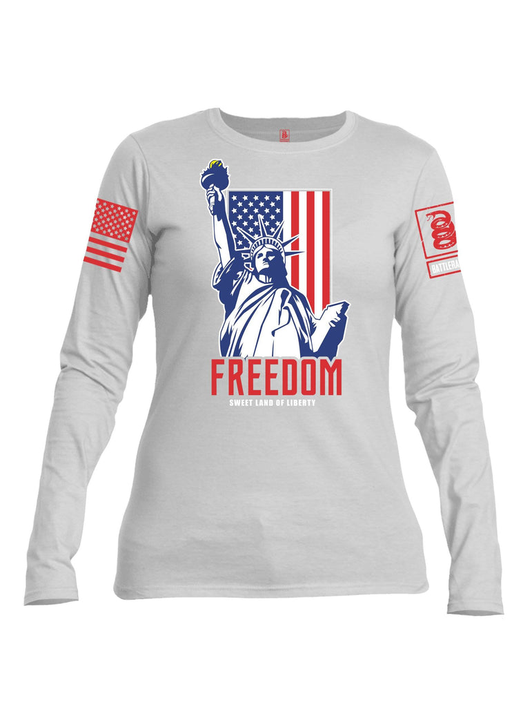 Battleraddle Freedom Sweet Land Of Liberty Red Sleeve Print Womens Cotton Long Sleeve Crew Neck T Shirt shirt|custom|veterans|Women-Long Sleeves Crewneck Shirt