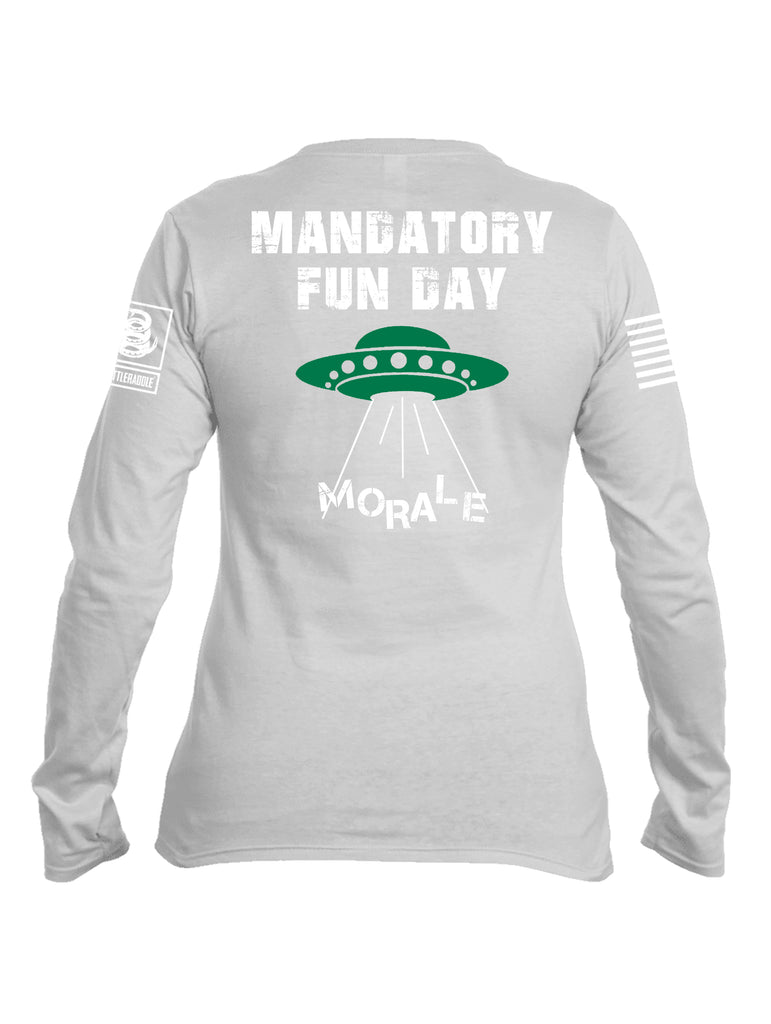 Battleraddle 51 Mandatory Fun Day Morale White Sleeve Print Womens Cotton Long Sleeve Crew Neck T Shirt