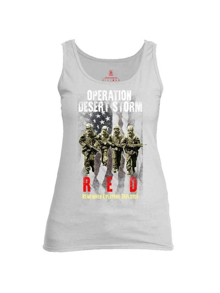 Battleraddle Operation Desert Storm RED Remember Everyone Deployed Womens Cotton Tank Top shirt|custom|veterans|Apparel-Womens Tank Tops-Cotton