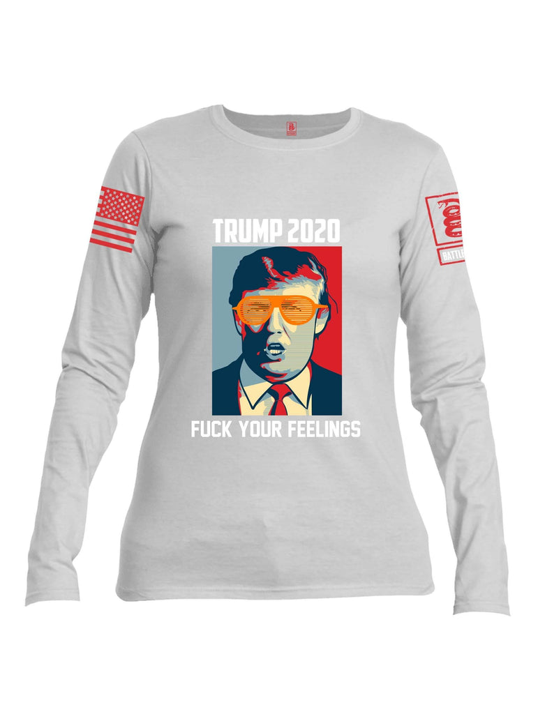 Battleraddle Trump 2020 Fuck Your Feelings Red Sleeve Print Womens Cotton Long Sleeve Crew Neck T Shirt shirt|custom|veterans|Women-Long Sleeves Crewneck Shirt