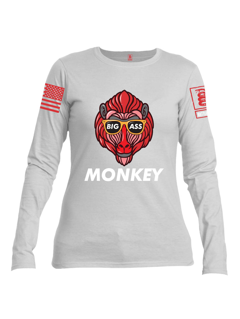 Battleraddle Big Ass Monkey Red Sleeve Print Womens Cotton Long Sleeve Crew Neck T Shirt