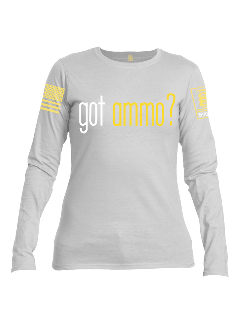 Battleraddle Got Ammo? Yellow Sleeve Print Womens Cotton Long Sleeve Crew Neck T Shirt