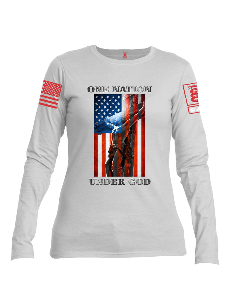 Battleraddle One Nation Under God Red Sleeve Print Womens Cotton Long Sleeve Crew Neck T Shirt shirt|custom|veterans|Women-Long Sleeves Crewneck Shirt