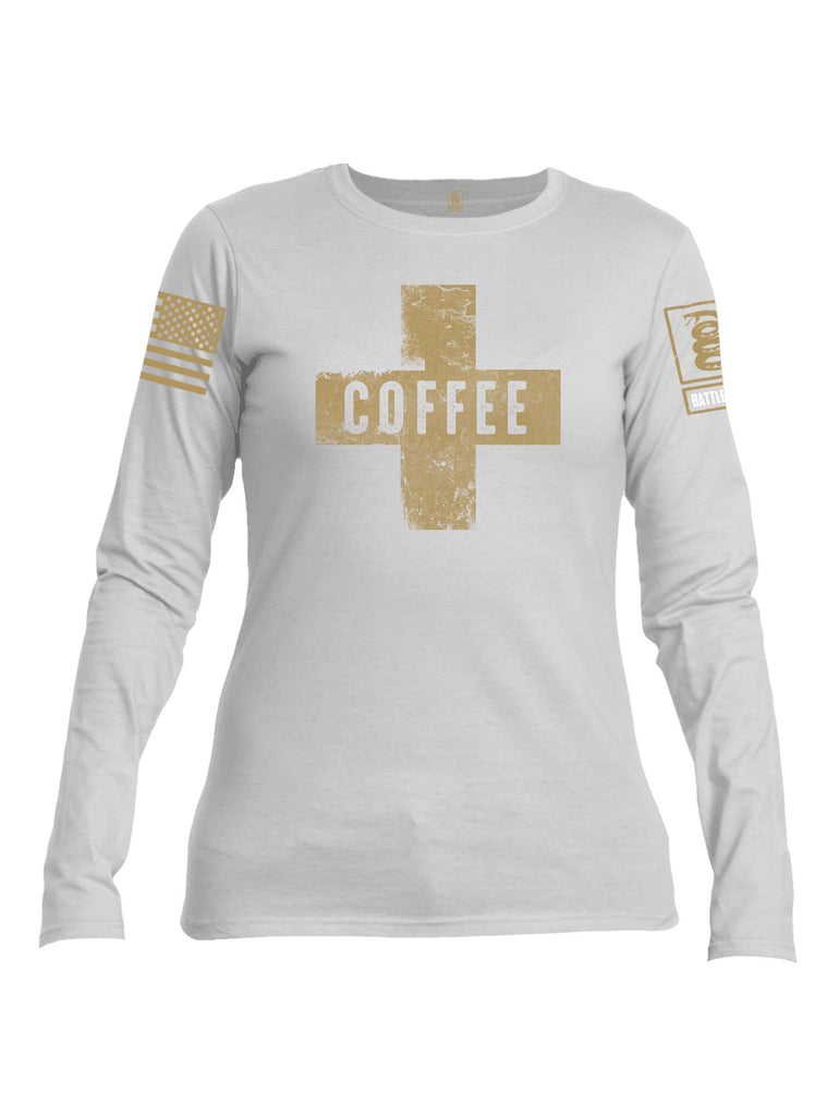 Battleraddle Coffee Cross Brass Sleeve Print Womens Cotton Long Sleeve Crew Neck T Shirt