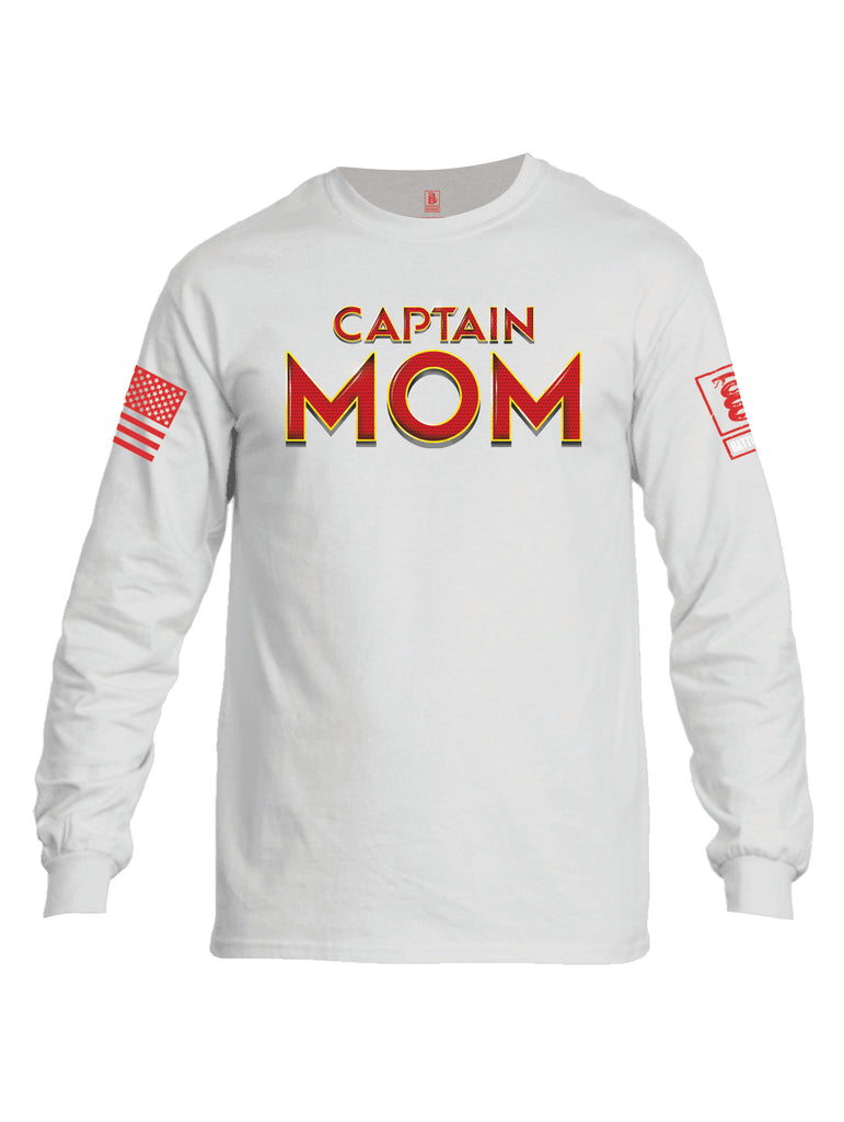 Battleraddle Captain Mom Red Sleeve Print Mens Cotton Long Sleeve Crew Neck T Shirt