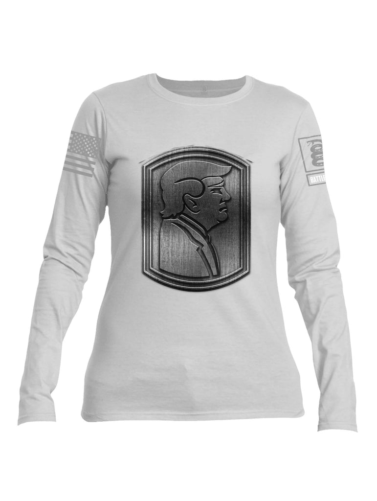 Battleraddle Trump Army Silver Grey Sleeve Print Womens Cotton Long Sleeve Crew Neck T Shirt