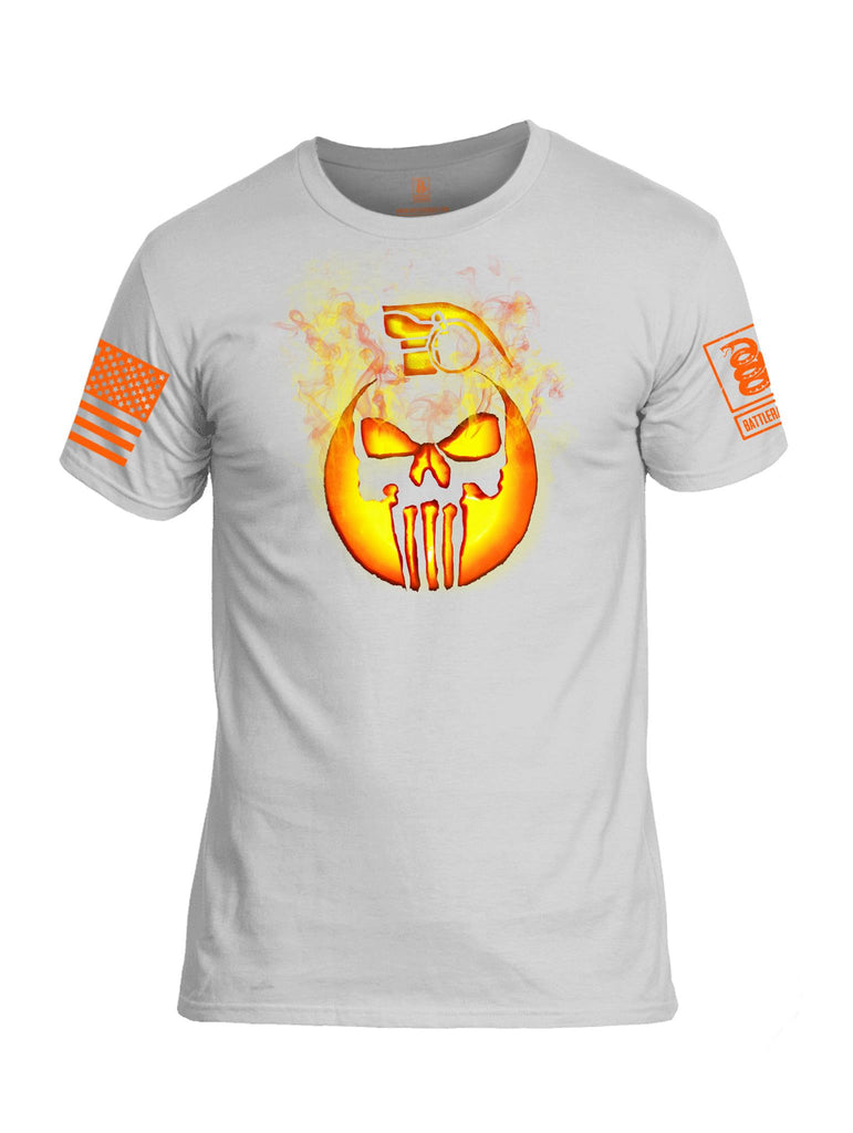 Battleraddle Expounder Skull Pumpkin Orange Sleeve Print Mens Cotton Crew Neck T Shirt