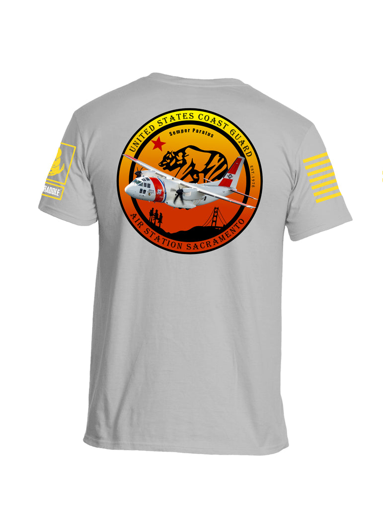 Battleraddle Air Station Sacramento Chiefs Mess United States Coast Guard Yellow Sleeve Print Mens Cotton Crew Neck T Shirt