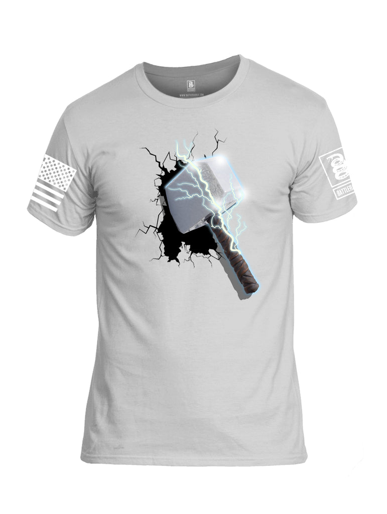 Battleraddle Thorific Hammer White Sleeve Print Mens Cotton Crew Neck T Shirt