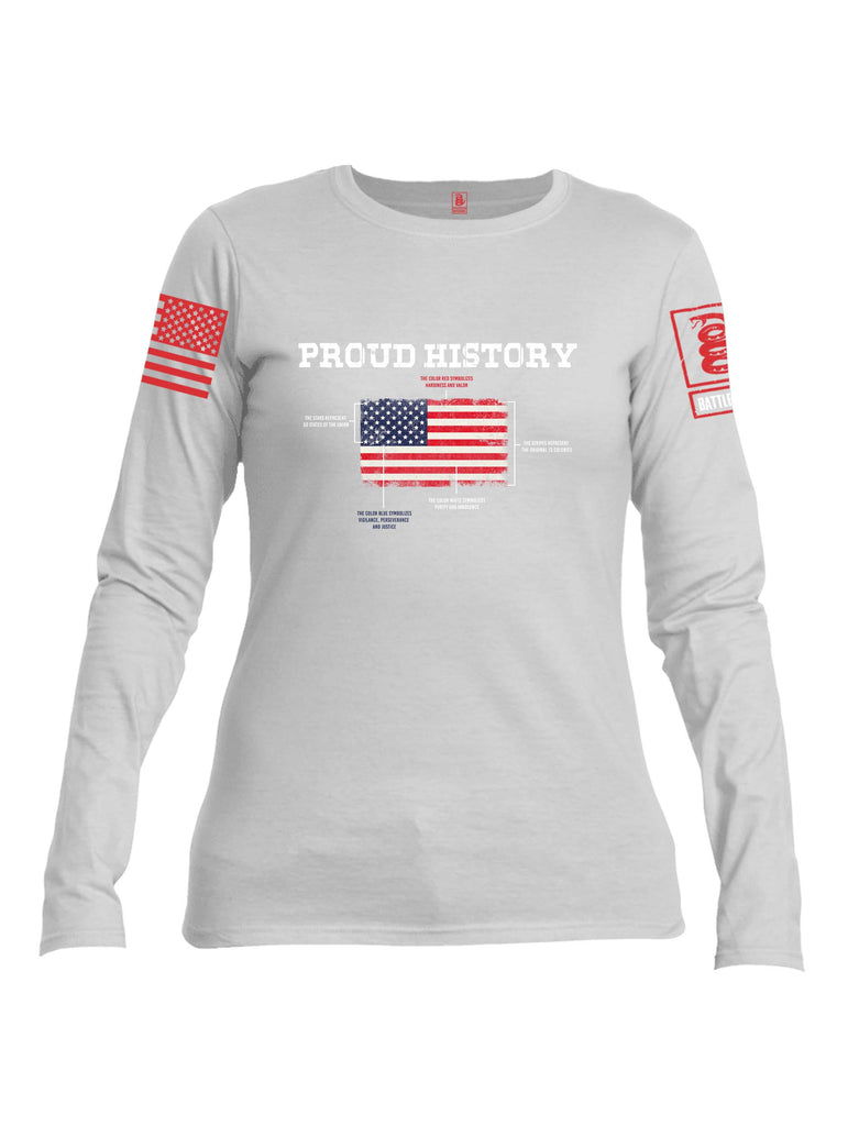 Battleraddle Proud History Red Sleeve Print Womens Cotton Long Sleeve Crew Neck T Shirt