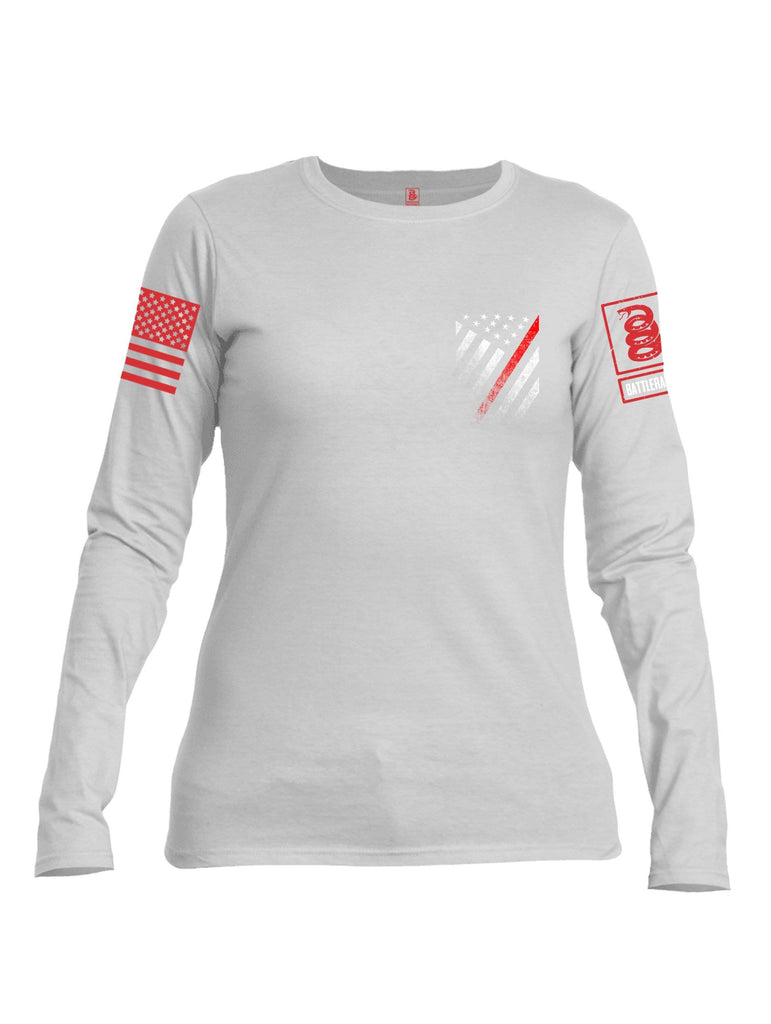 Battleraddle USA Red Thin Line Series Flag Red Sleeve Print Womens Cotton Long Sleeve Crew Neck T Shirt shirt|custom|veterans|Women-Long Sleeves Crewneck Shirt