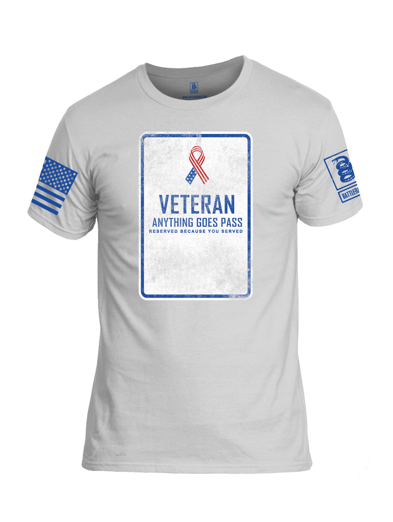 Battleraddle Veteran Anything Goes Pass Reserved Because You Served Blue Sleeve Print Mens Cotton Crew Neck Cotton T Shirt