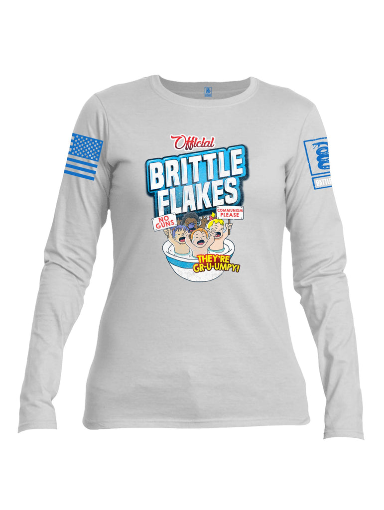 Battleraddle Official Brittle Flakes Blue Sleeve Print Womens Cotton Long Sleeve Crew Neck T Shirt