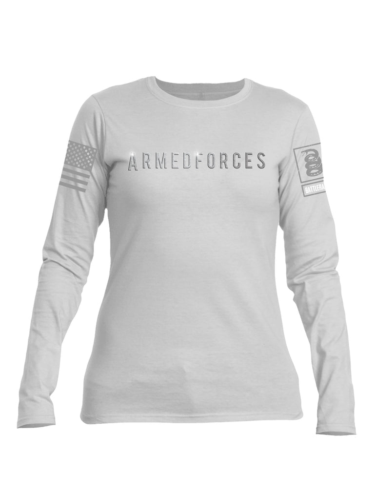 Battleraddle Armedforces Superpatriot Grey Sleeve Print Womens Cotton Long Sleeve Crew Neck T Shirt