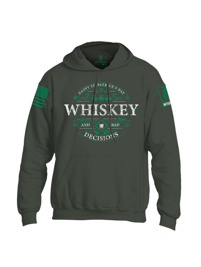Battleraddle Happy ST. Patrick's Day Whiskey And Bad Decisions Green Sleeve Print Mens Blended Hoodie With Pockets