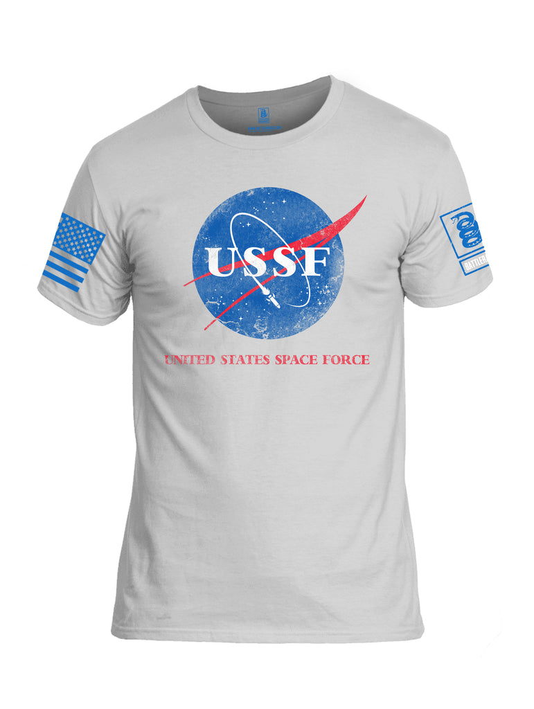 Battleraddle United States Space Force Blue Sleeve Print Mens Cotton Crew Neck T Shirt