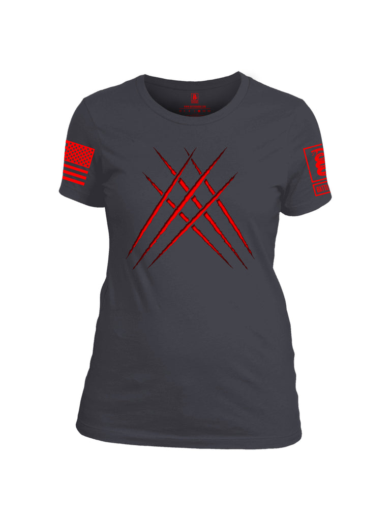 Battleraddle Wolve Adamantium Claws V2 Red Sleeve Print Womens Cotton Crew Neck T Shirt