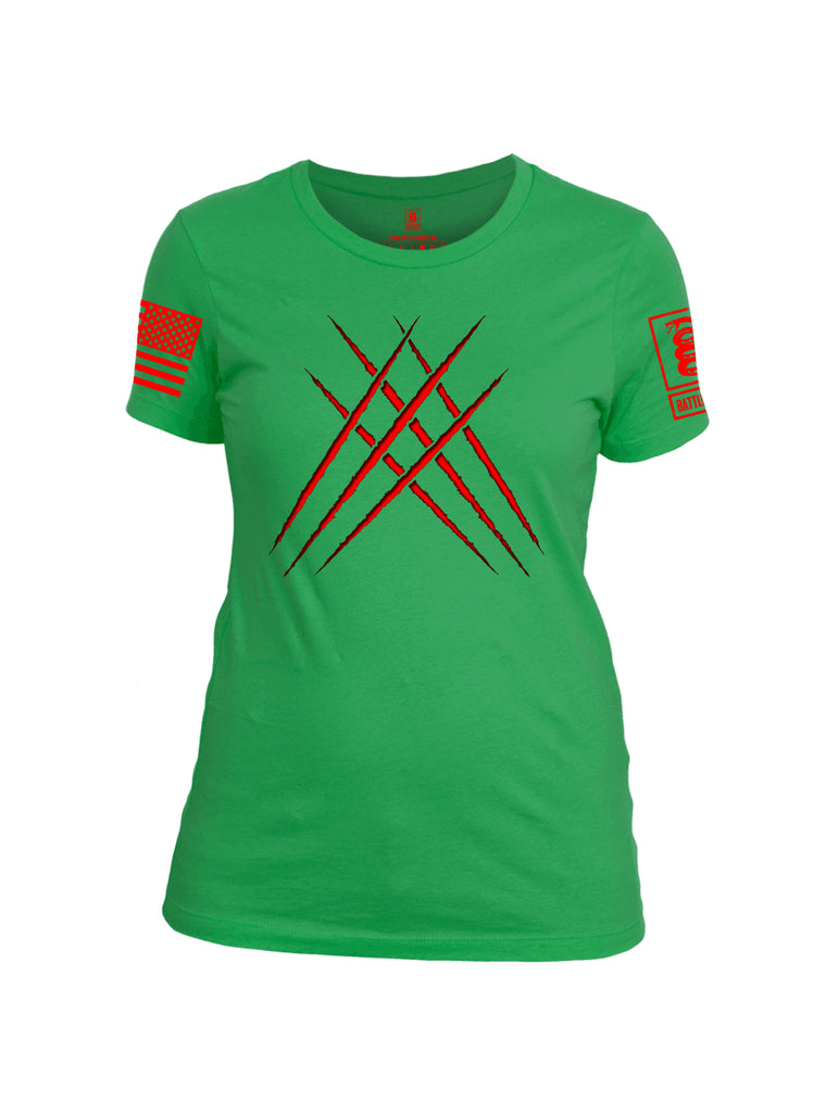 Battleraddle Wolve Adamantium Claws V2 Red Sleeve Print Womens Cotton Crew Neck T Shirt