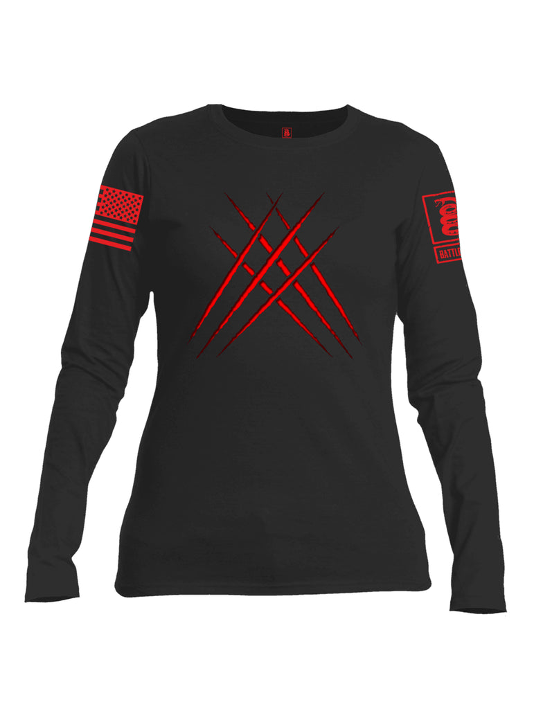 Battleraddle Wolve Adamantium Claws V2 Red Sleeve Print Womens Cotton Long Sleeve Crew Neck T Shirt